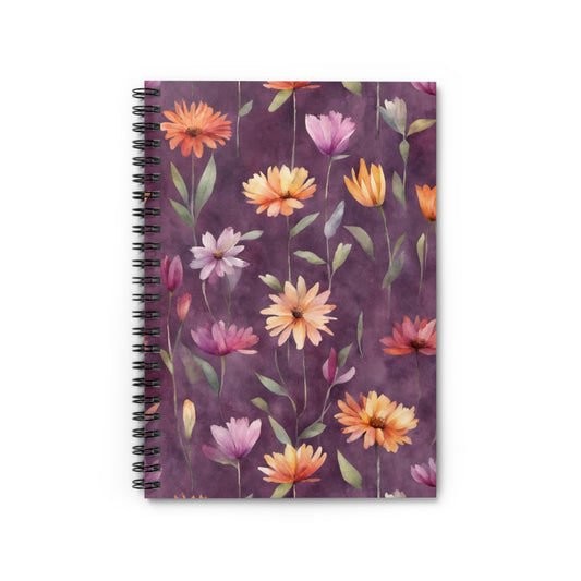 Wild Flowers on Plum Spiral Notebook - Ruled Line