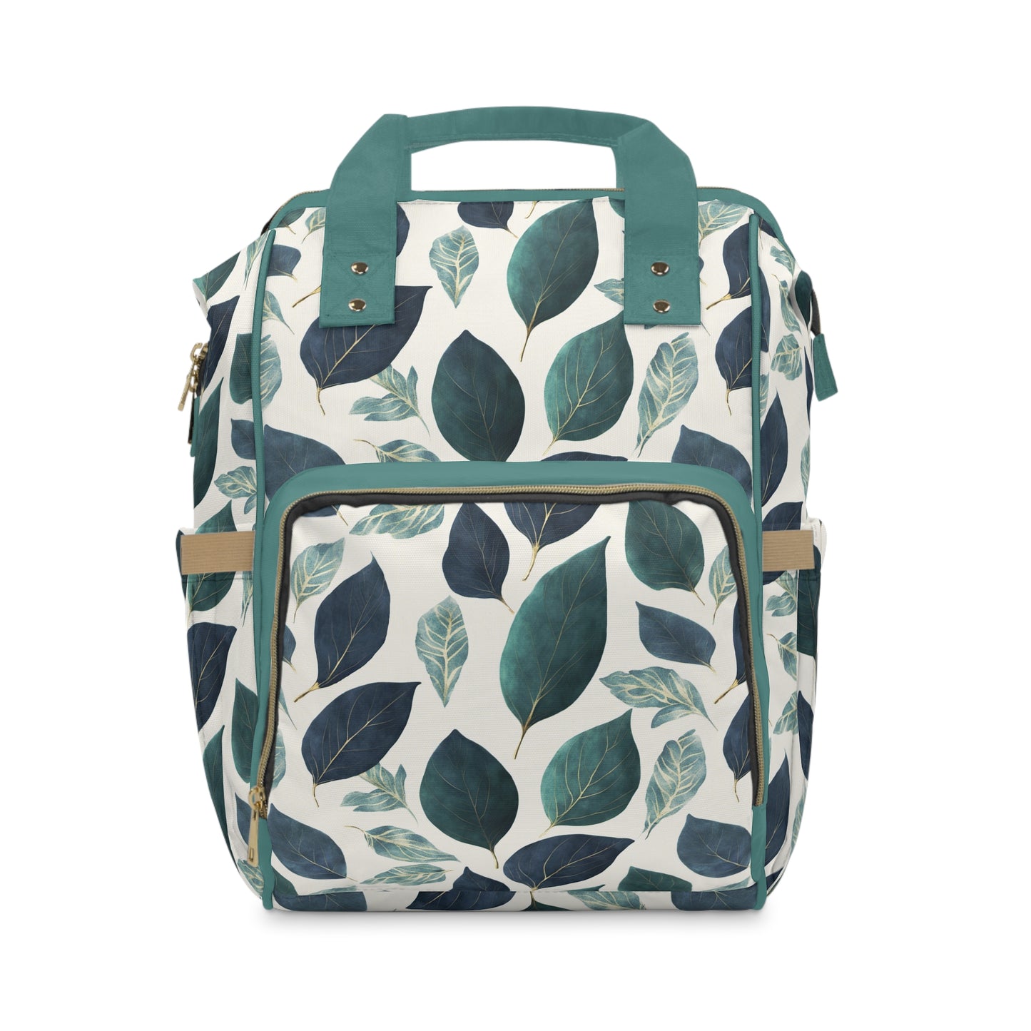 Blue and Green Leaves Multifunctional Diaper Backpack