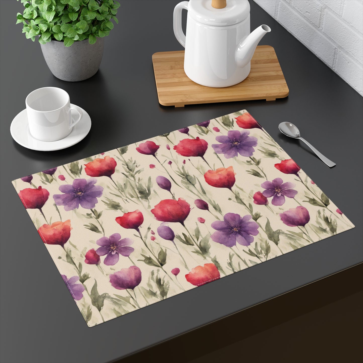 Poppies and Plum Flowers Placemat, 1pc