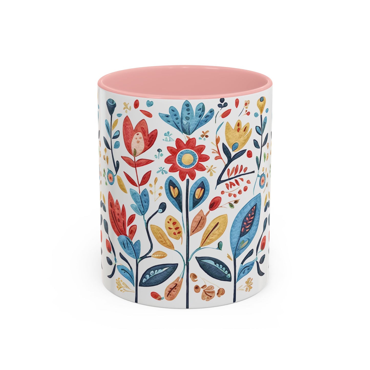 Bright and Colourful Folk Art Flowers, Coffee Mug, 11oz