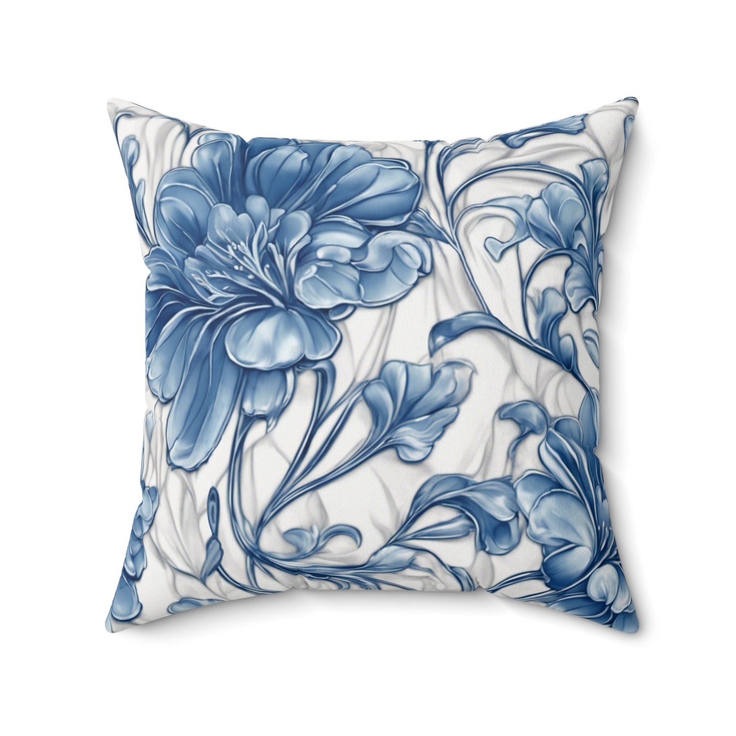 Blue & White Flowers Polyester Square Pillow