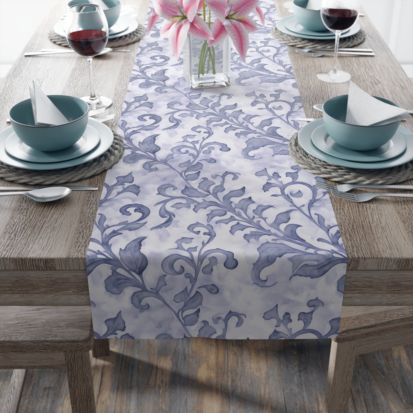 Climbing Blue Leaves, Table Runner (Cotton, Poly)