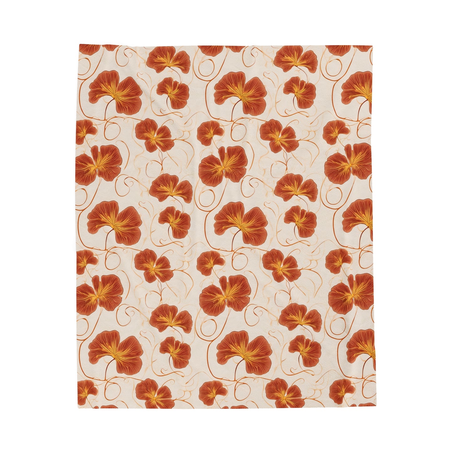 Orange Nasturtium Petals Velveteen Plush Blanket