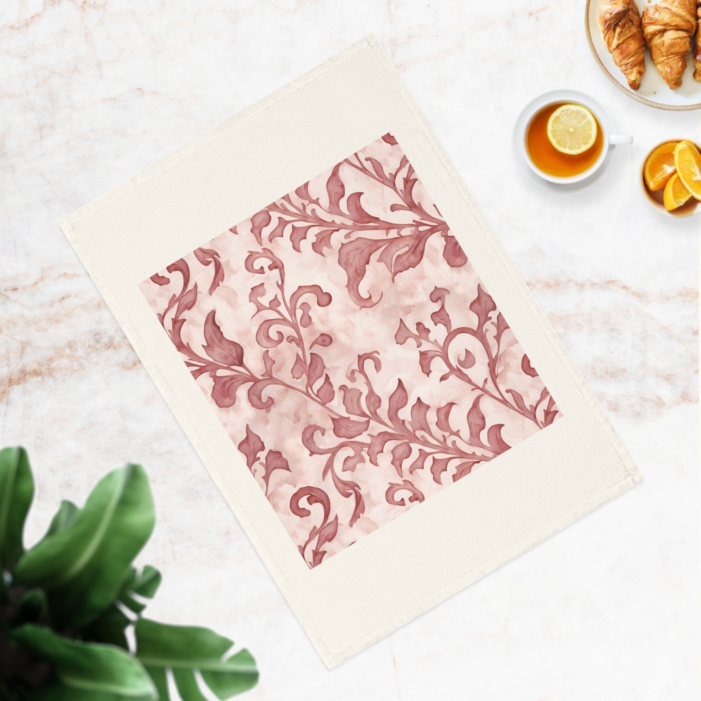 Climbing Pink Leaves, Cotton Tea Towel