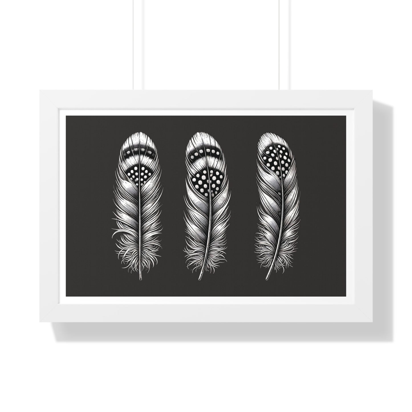 Black and White Speckled Feathers, Framed Horizontal Poster