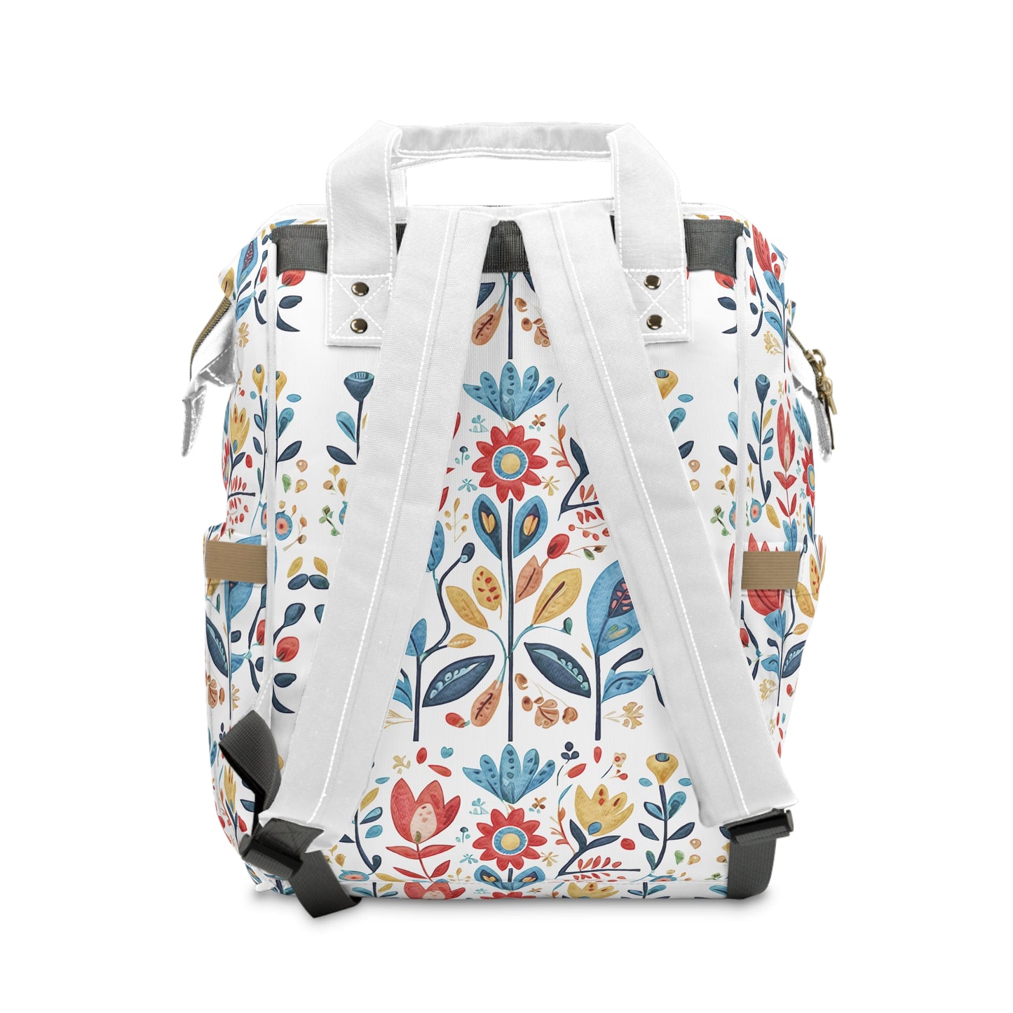 Bright and Colourful Folk Art Flowers, Multifunctional Diaper Backpack