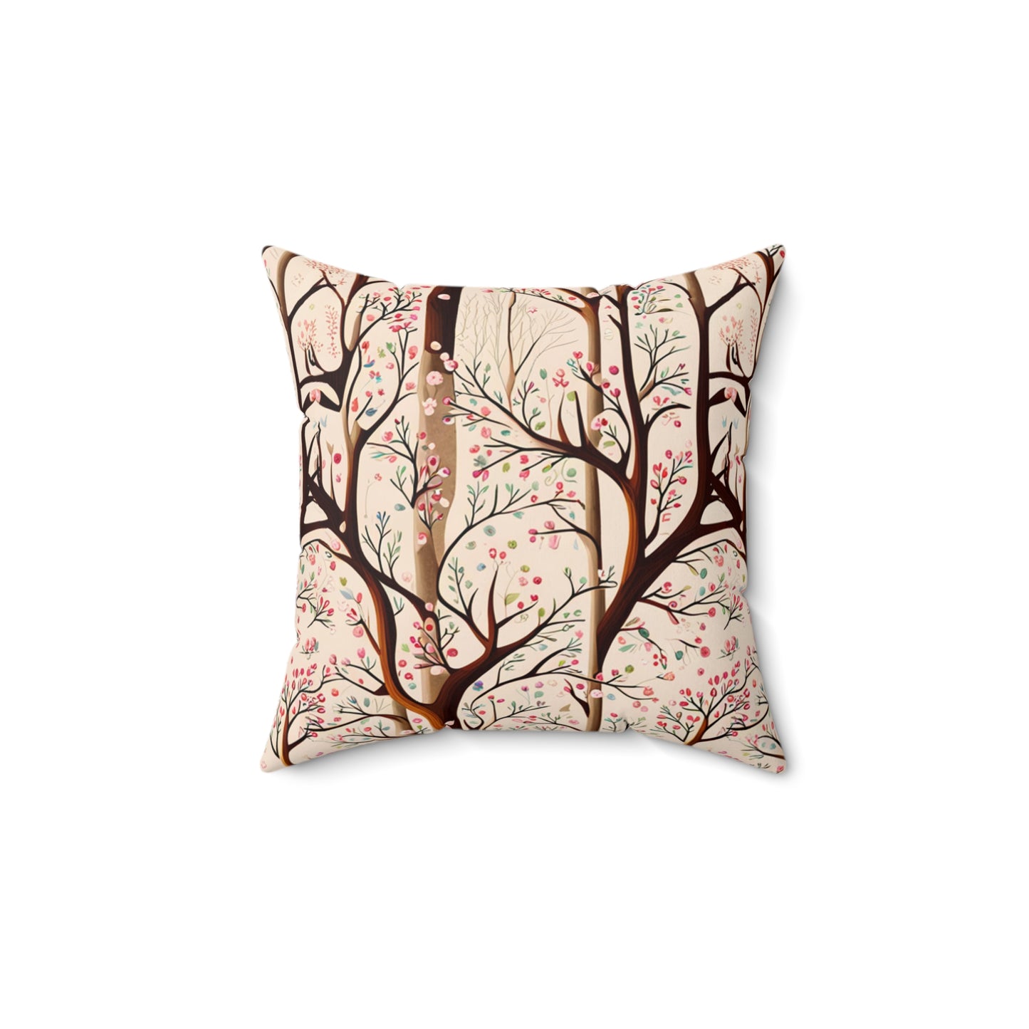 Delicate Blossom Trees Polyester Square Pillow