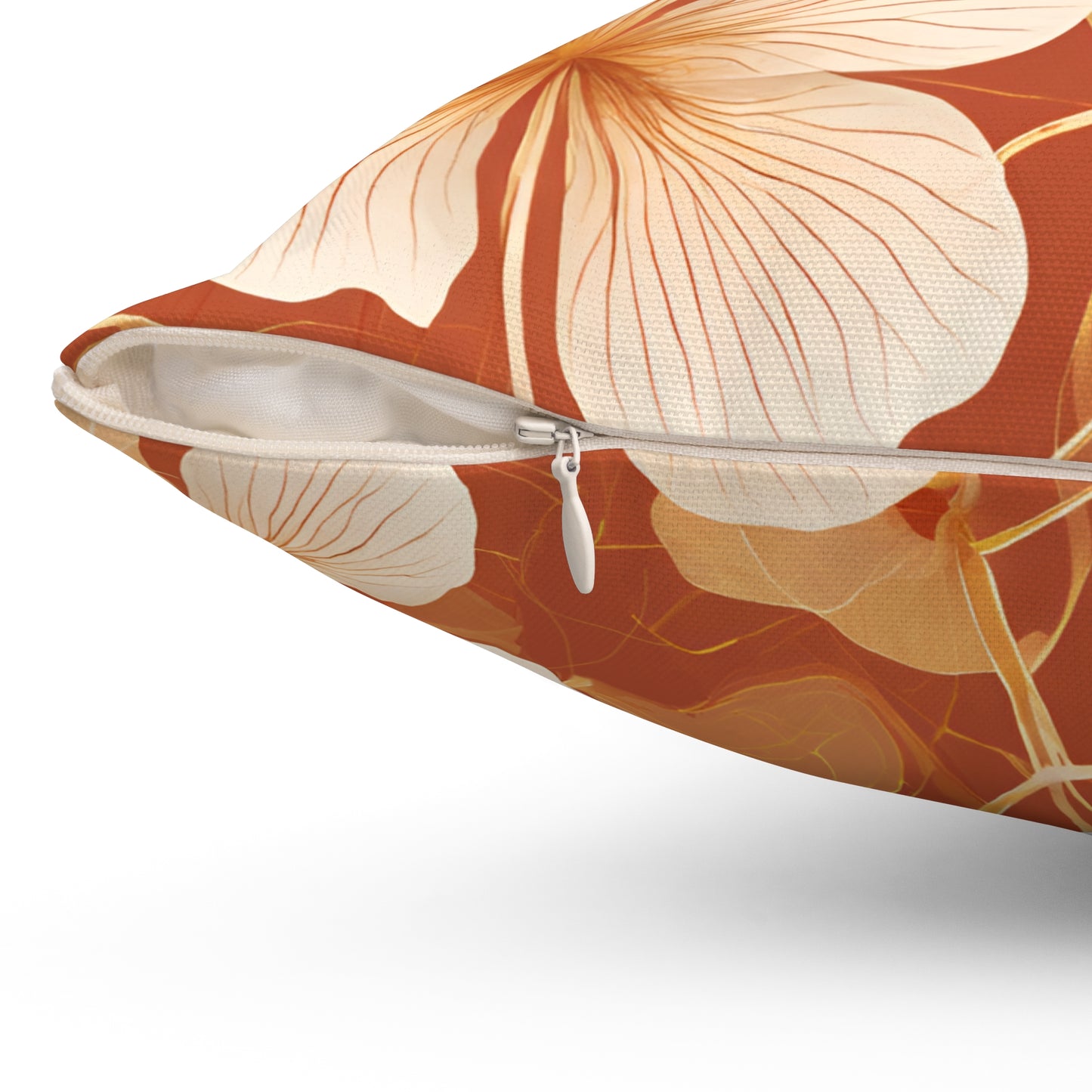 Leaves and Petals in Shades of Ochre Polyester Square Pillow