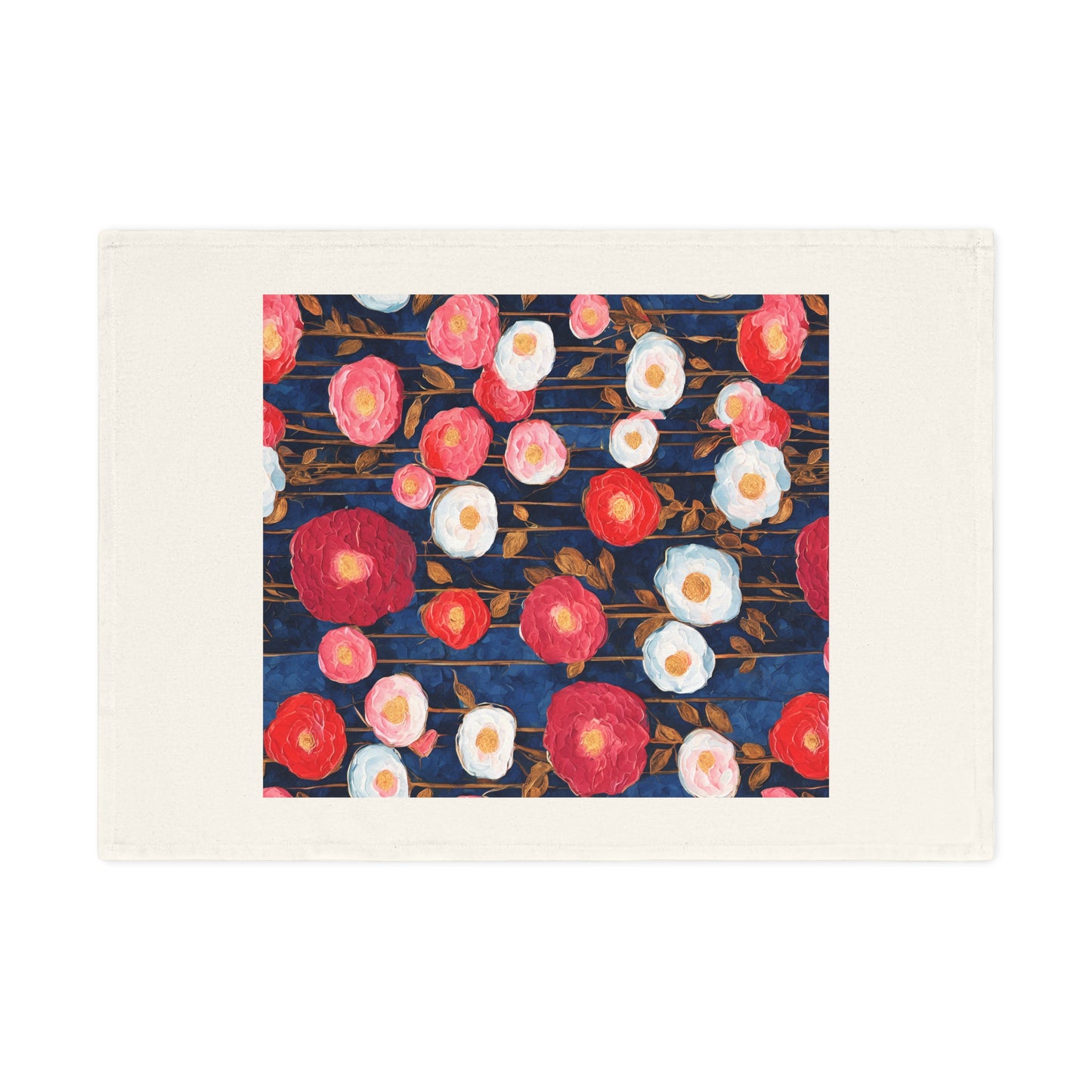 Poppy Splotches on Indigo Cotton Tea Towel