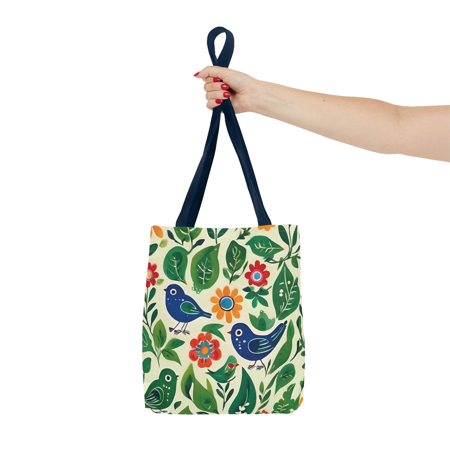 Bright Birds, Bright Green Leaves, Bright Flowers, Folk Art Tote Bag (AOP)