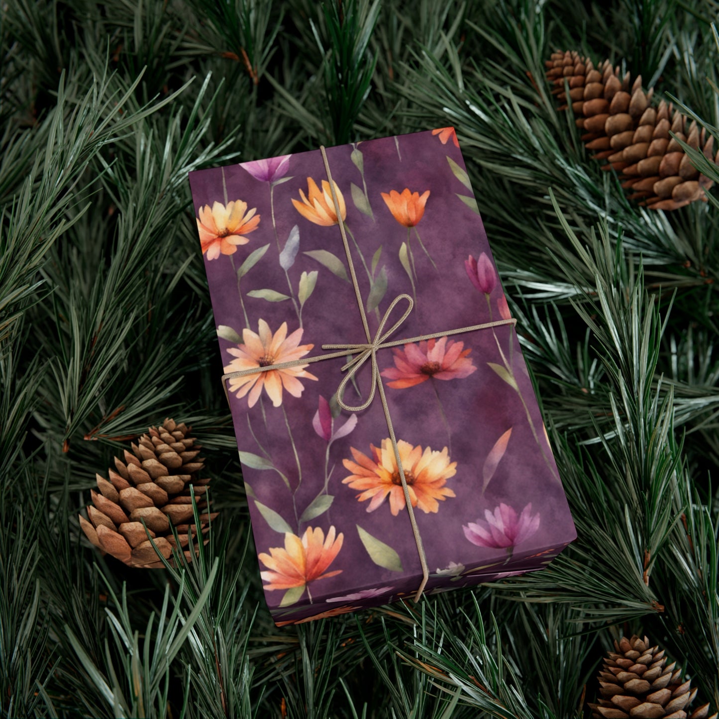 Wild Flowers on Plum Gift Wrap Papers