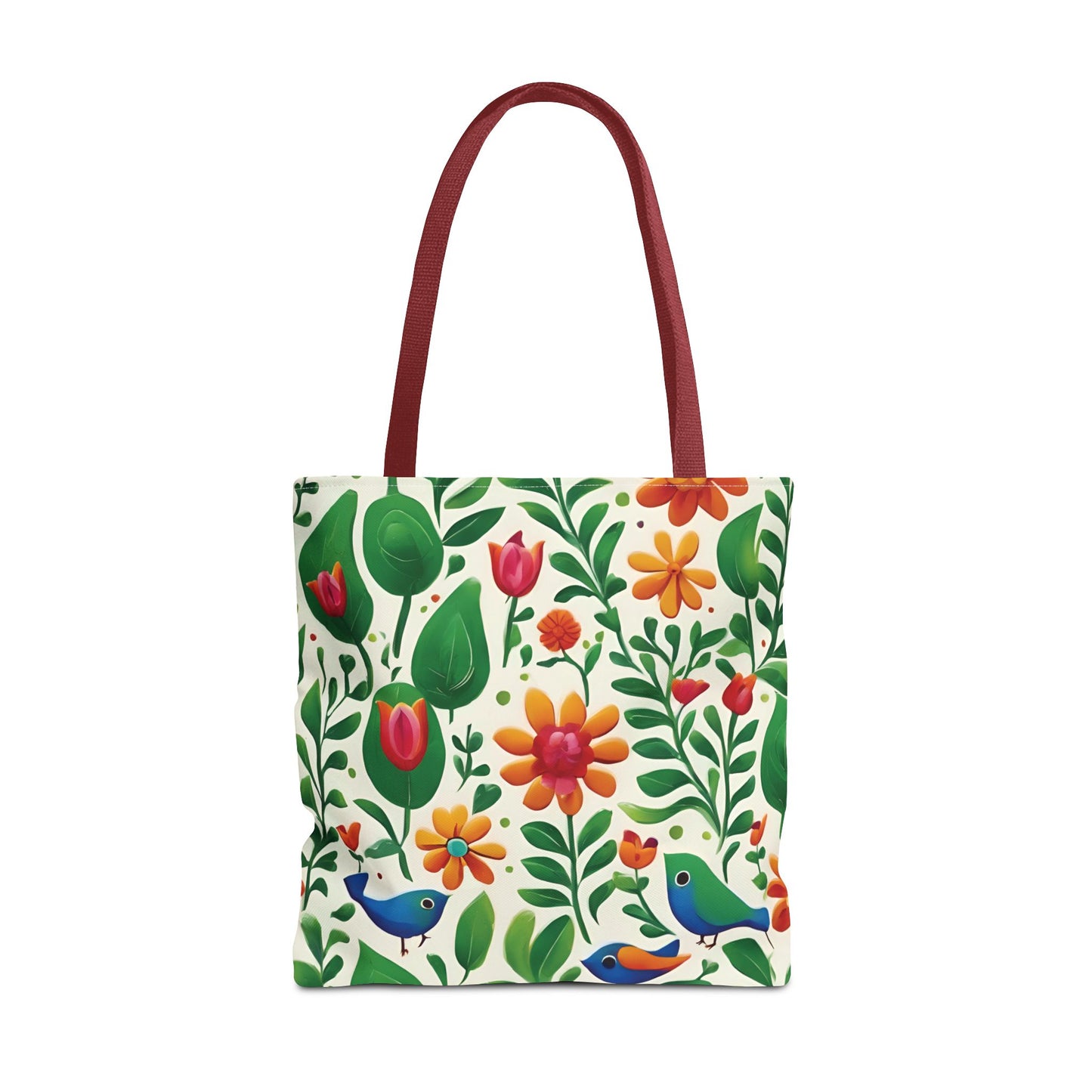 Bright Garden Birds, Leaves and Flowers Tote Bag (AOP)