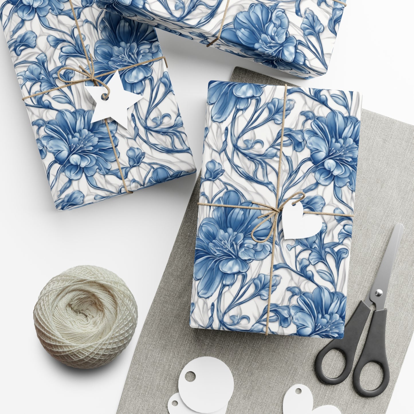 Blue & White Flowers Gift Wrap Papers