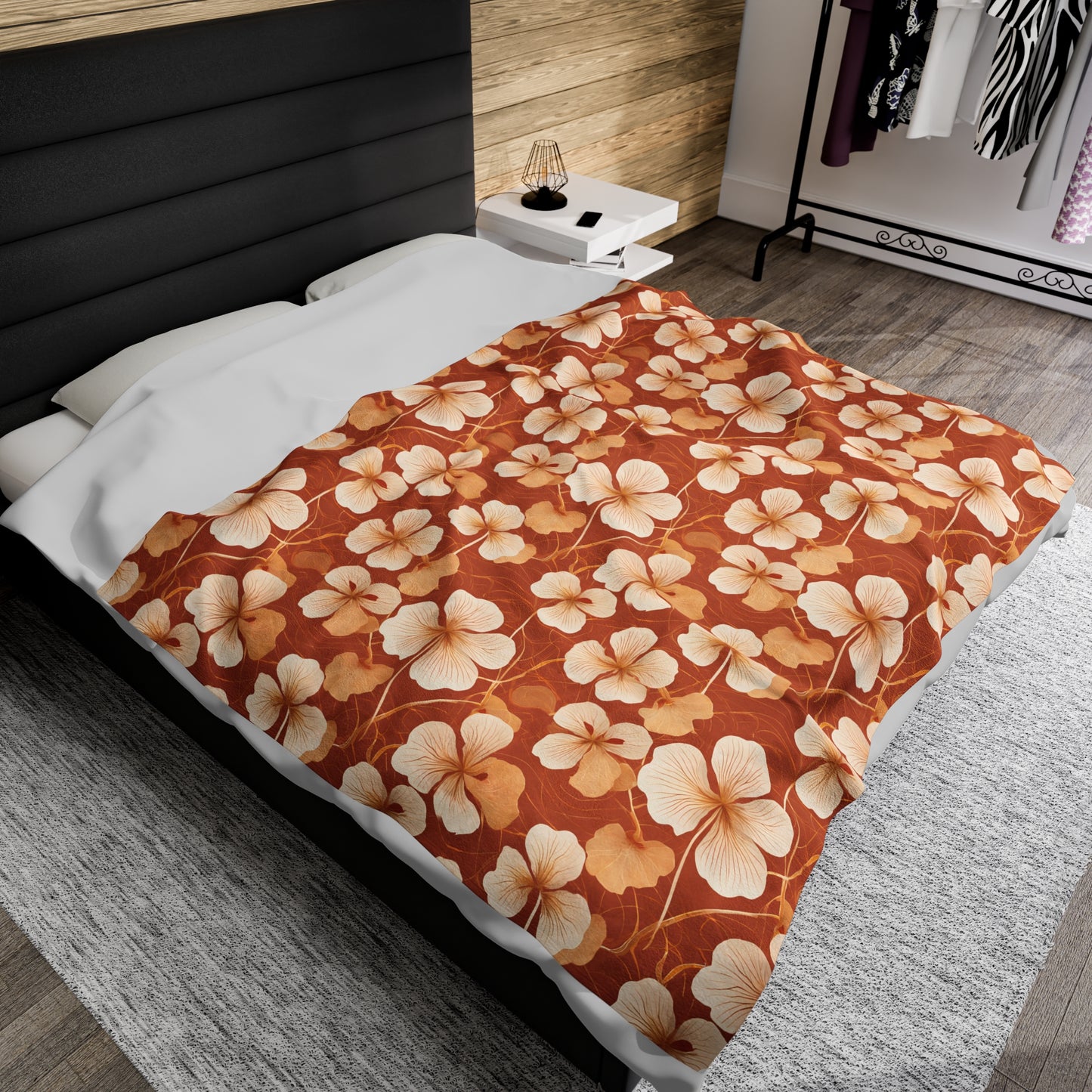 Leaves and Petals in Shades of Ochre Velveteen Plush Blanket