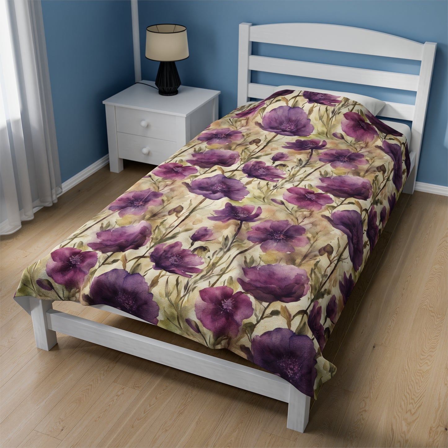 Plum Wildflowers Velveteen Plush Blanket