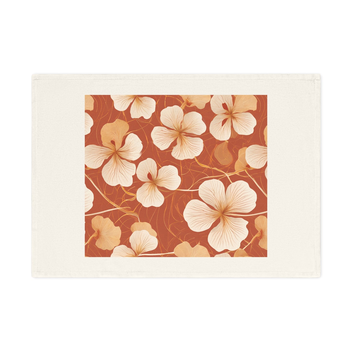 Leaves and Petals in Shades of Ochre Cotton Tea Towel