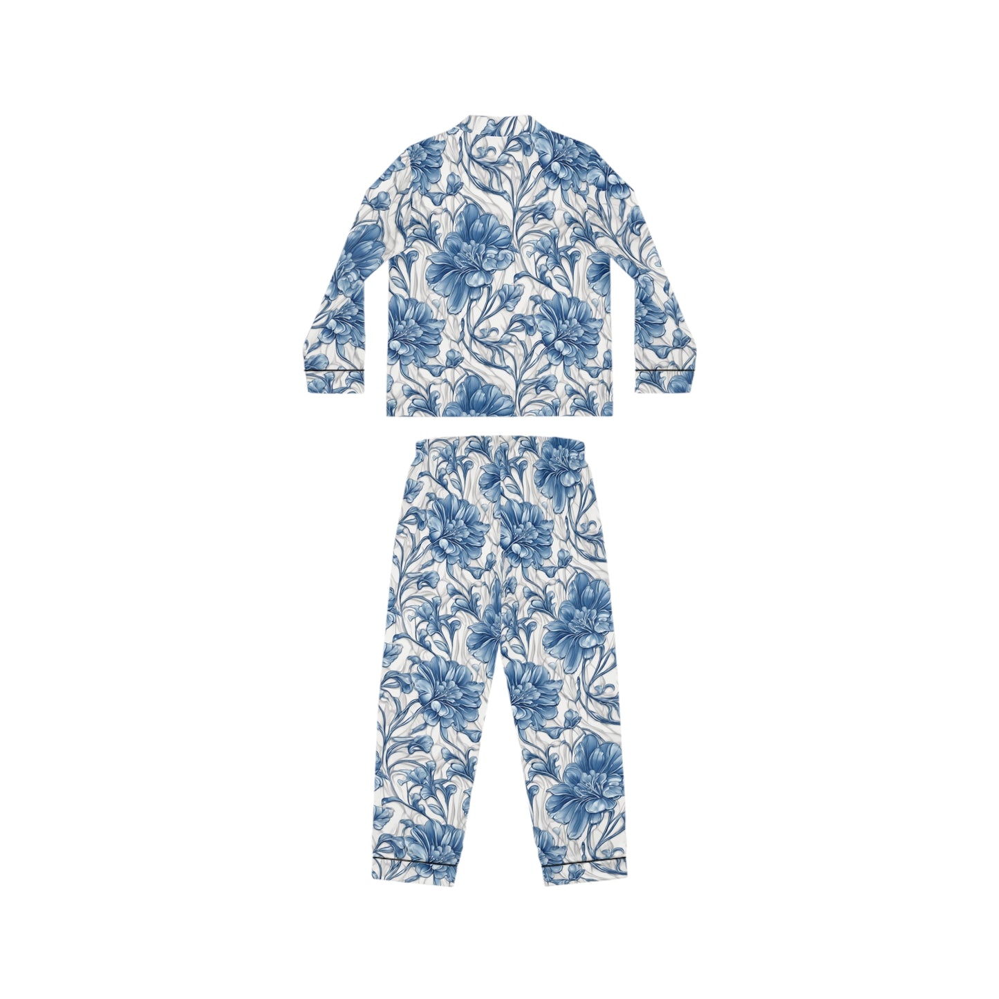 Blue & White Flowers Women's Satin Pajamas (AOP)