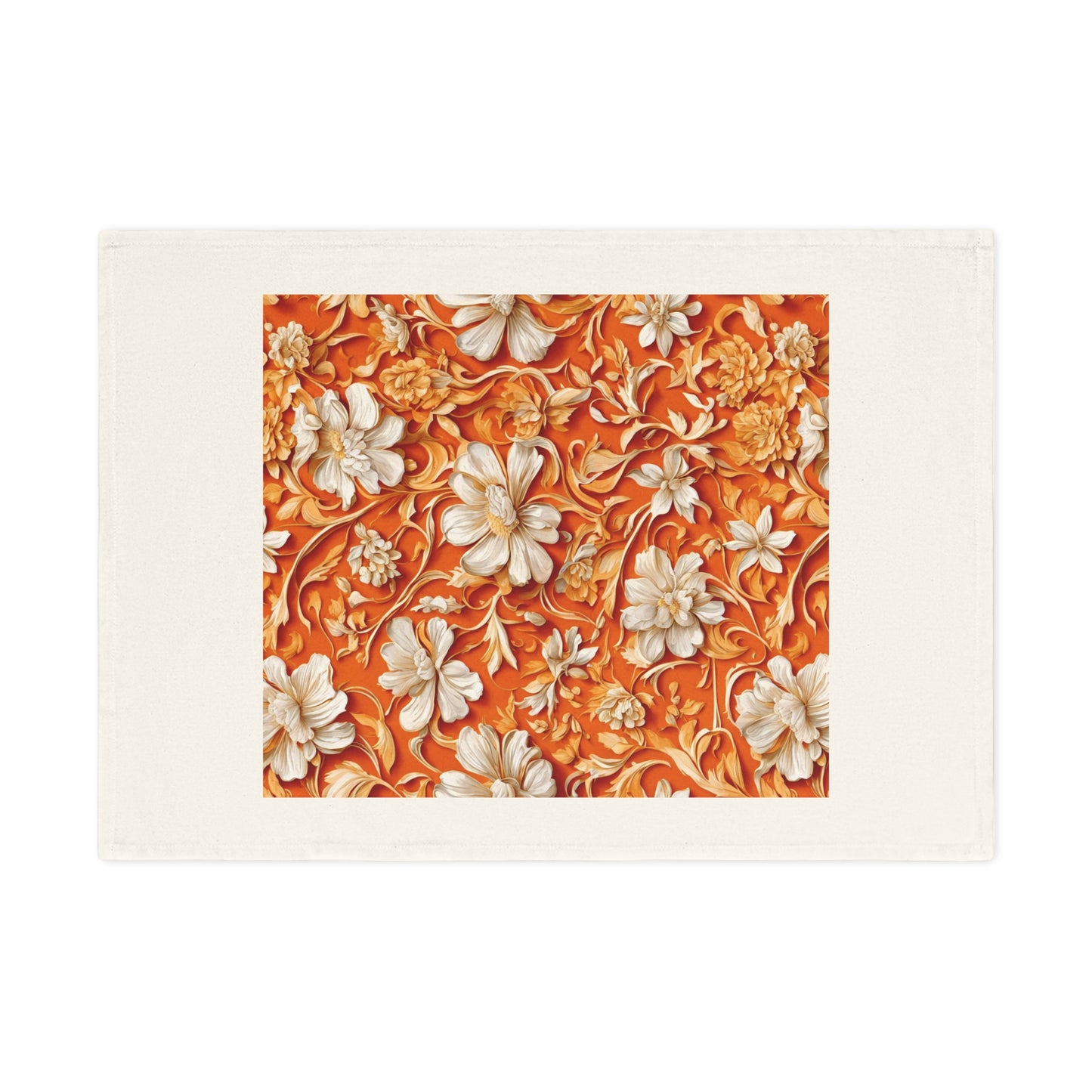 White Flowers on Apricot Cotton Tea Towel