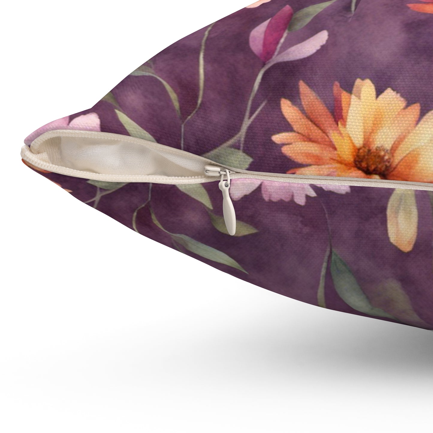 Wild Flowers on Plum Polyester Square Pillow