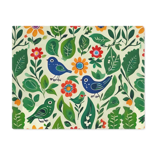 Bright Birds, Bright Green Leaves, Bright Flowers, Folk Art Placemat, 1pc