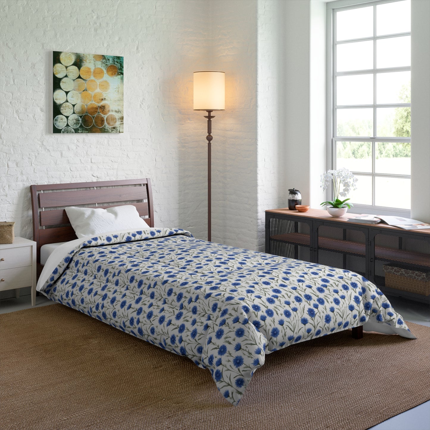 Cornflower Blue Flowers Comforter