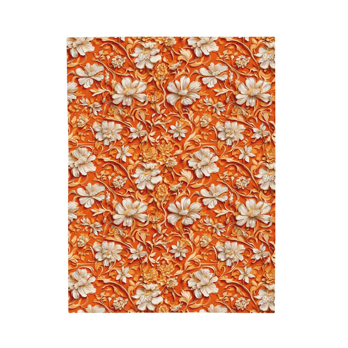 White Flowers on Apricot Velveteen Plush Blanket