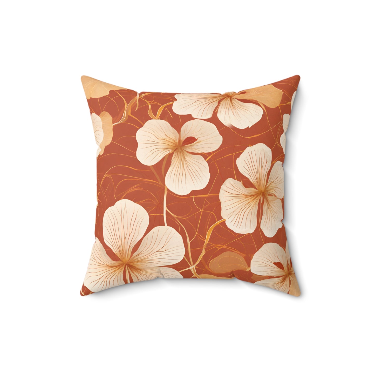 Leaves and Petals in Shades of Ochre Polyester Square Pillow