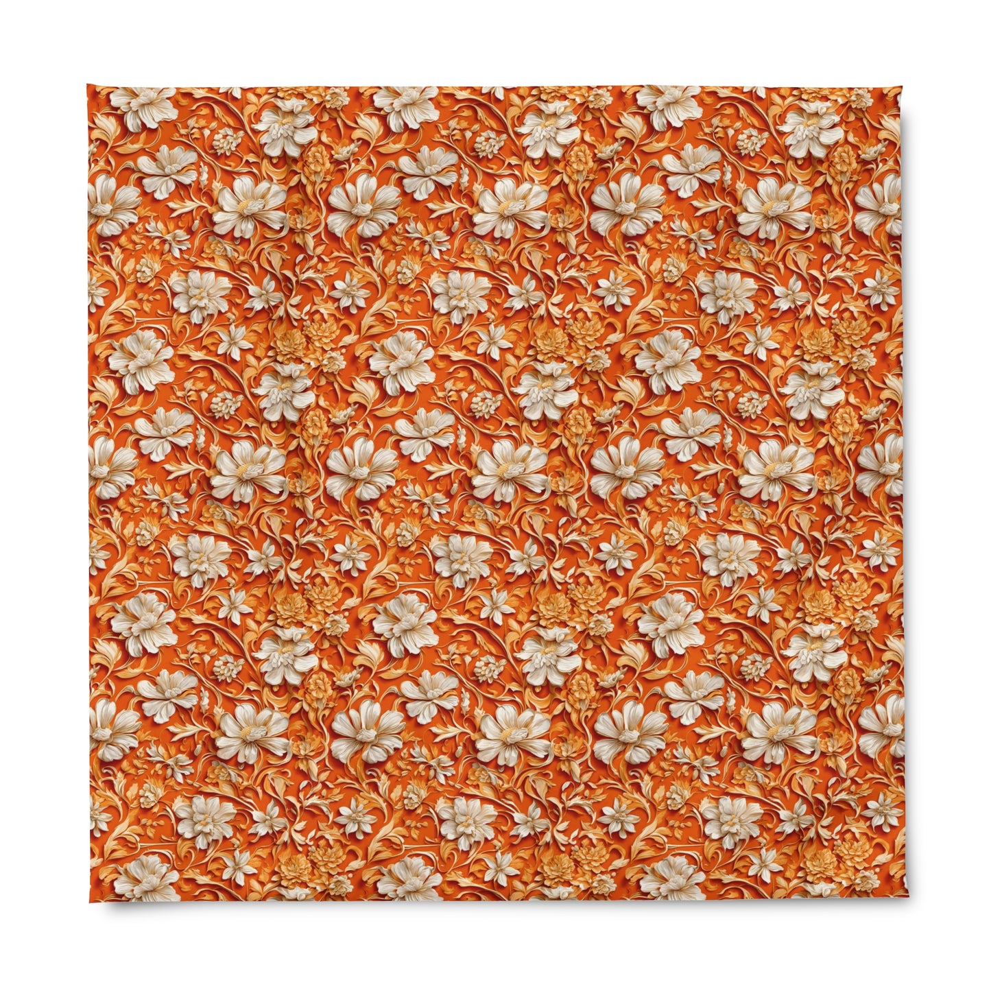 White Flowers on Apricot Duvet Cover