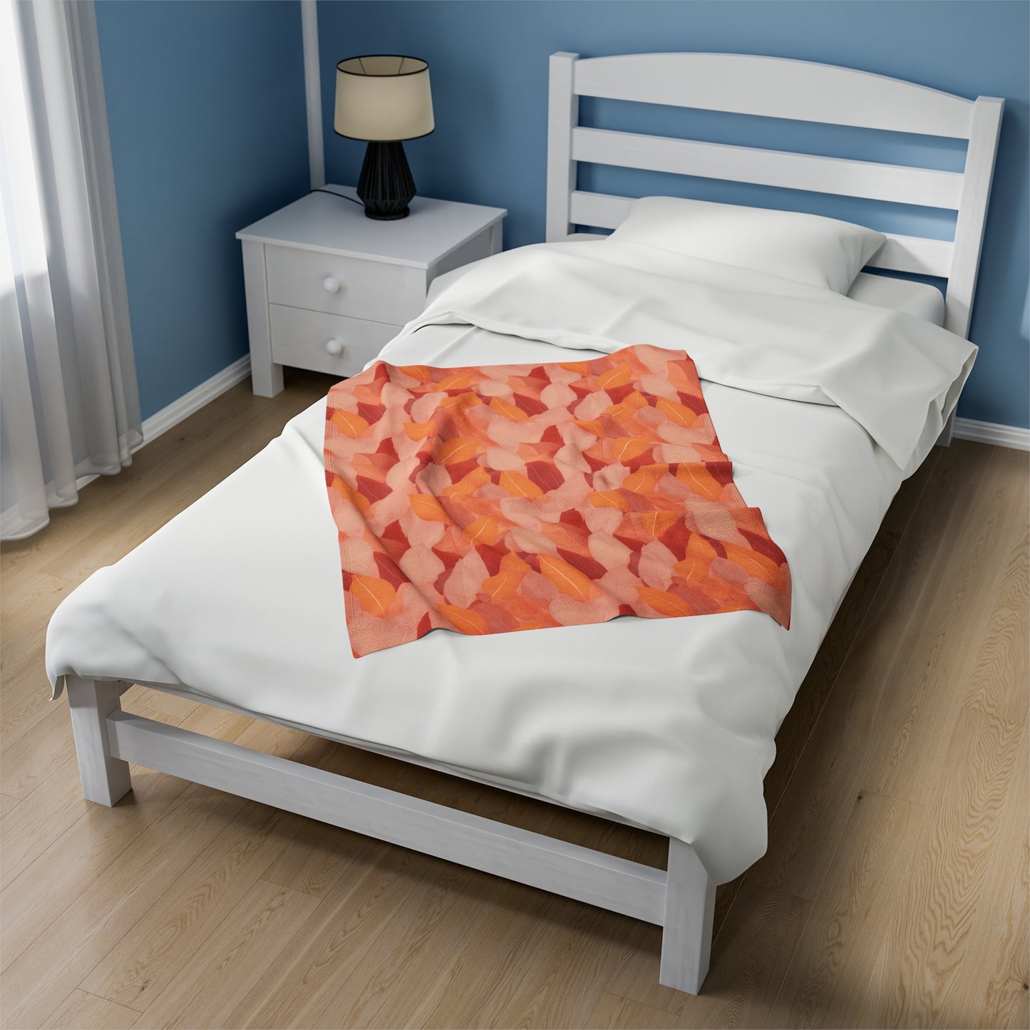 Soft Autumn Leaves in Pink, Red and Orange Velveteen Plush Blanket