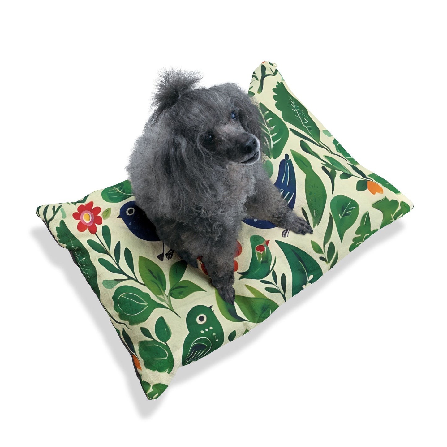 Bright Birds, Bright Green Leaves, Bright Flowers, Folk Art Puppy Mattress, Pet Bed.