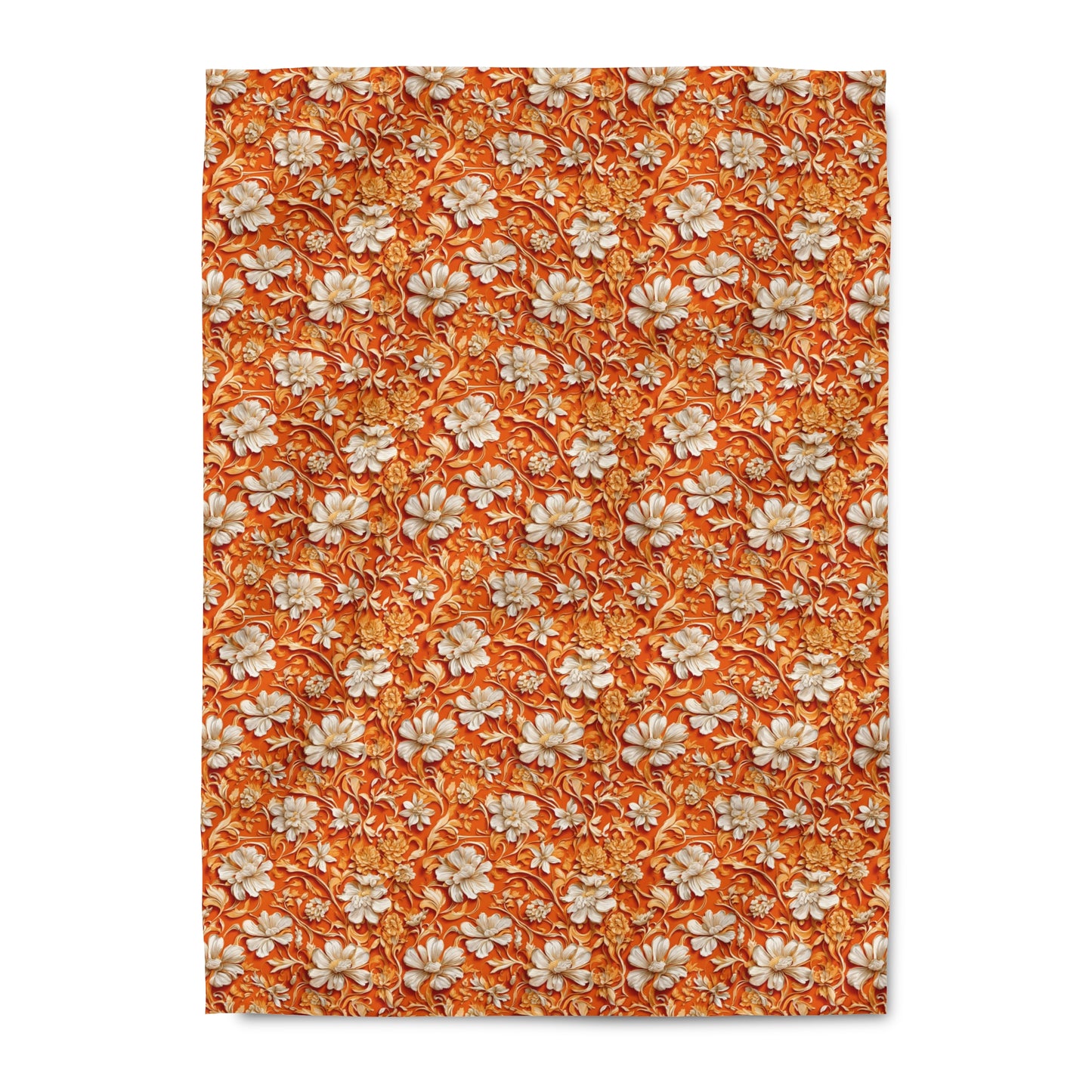 White Flowers on Apricot Duvet Cover