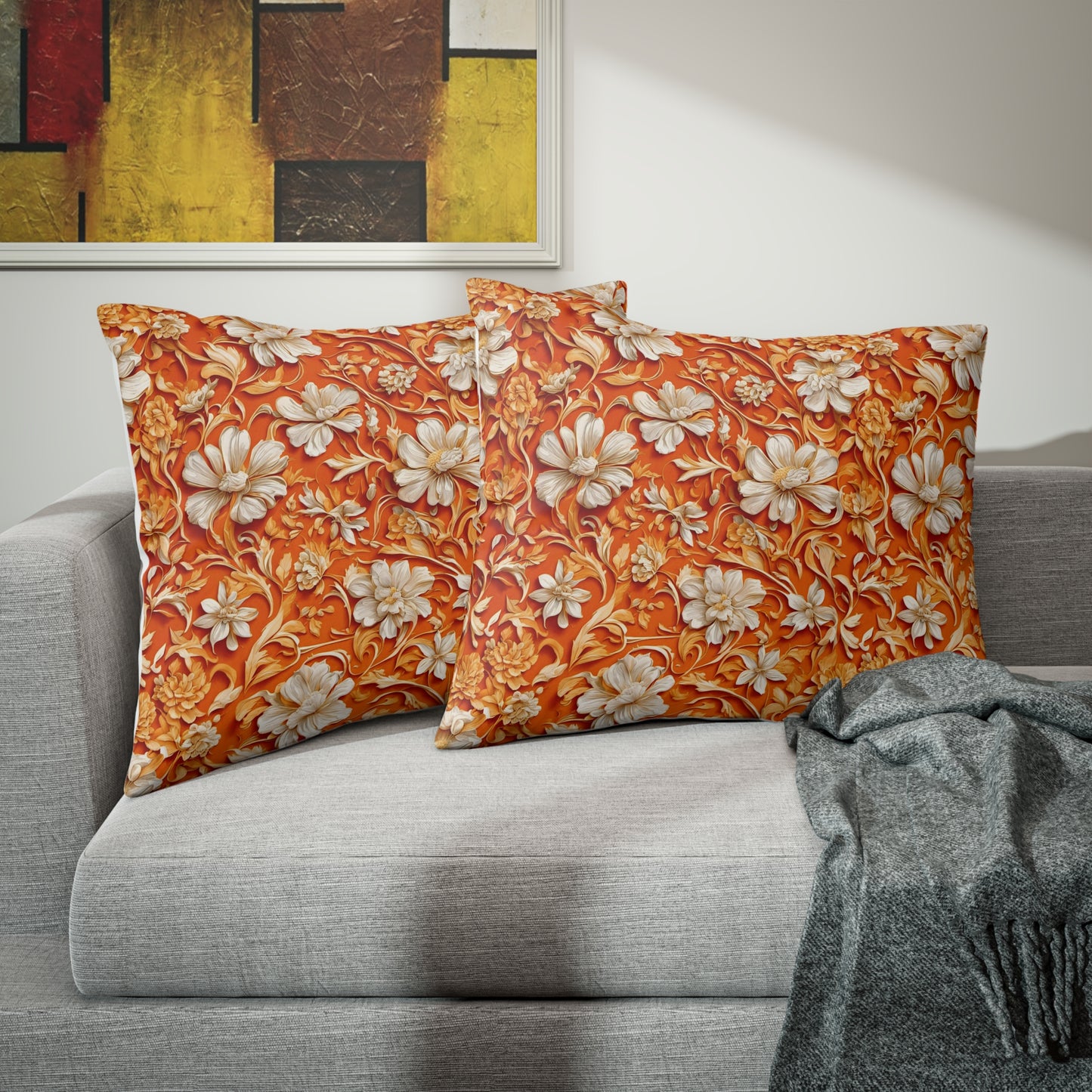 White Flowers on Apricot Pillow Sham