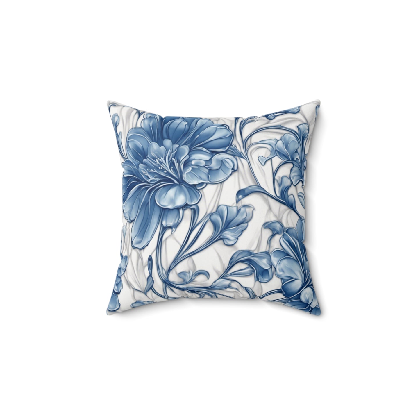 Blue & White Flowers Polyester Square Pillow