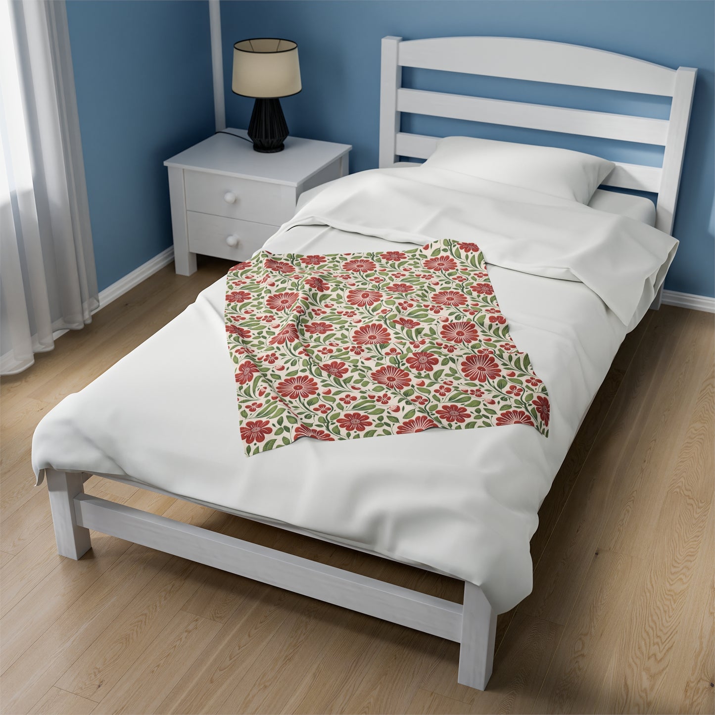 Strawberry Folk Art Flower, Velveteen Plush Blanket