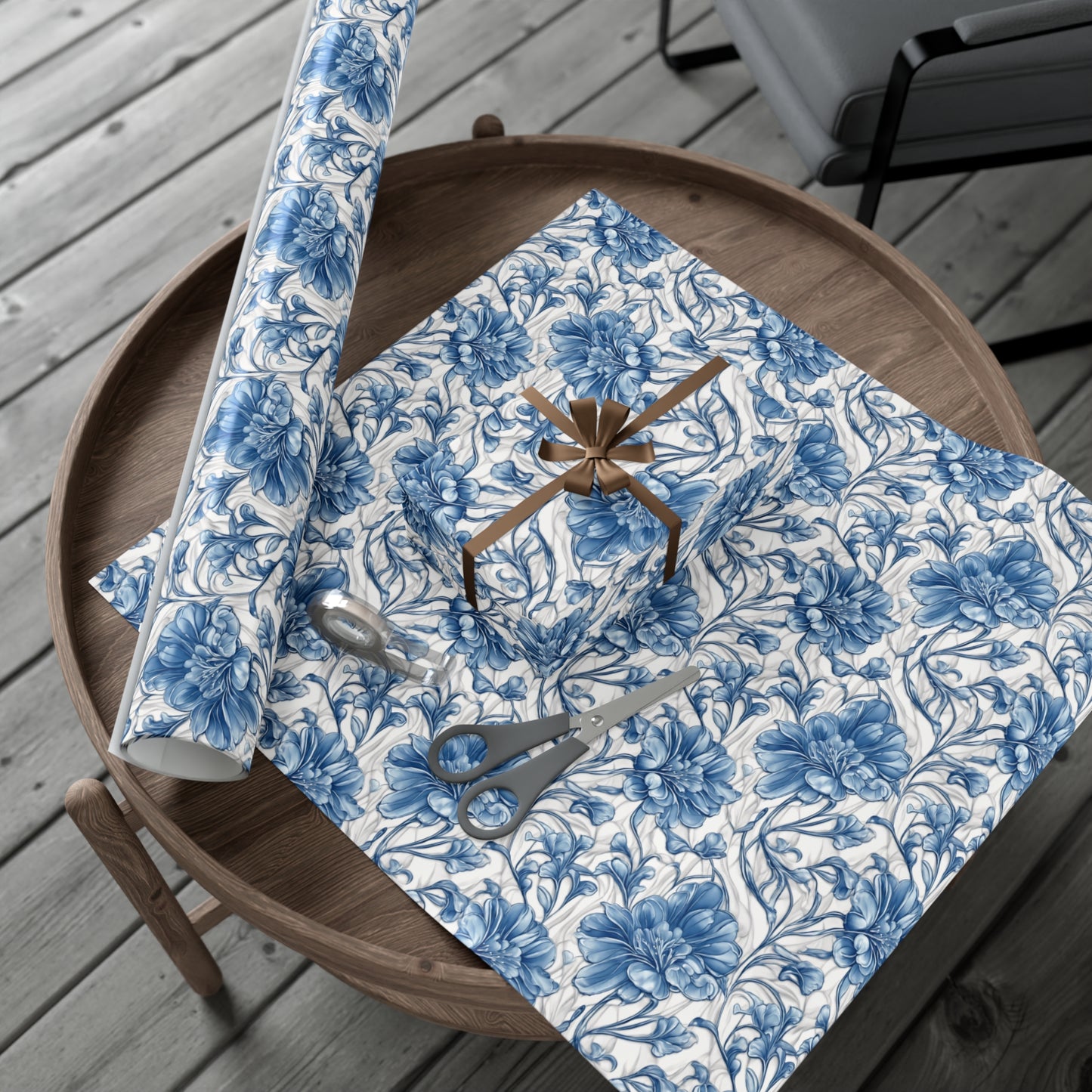 Blue & White Flowers Gift Wrap Papers