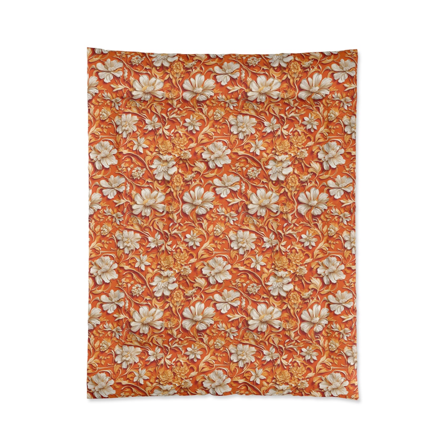 White Flowers on Apricot Comforter