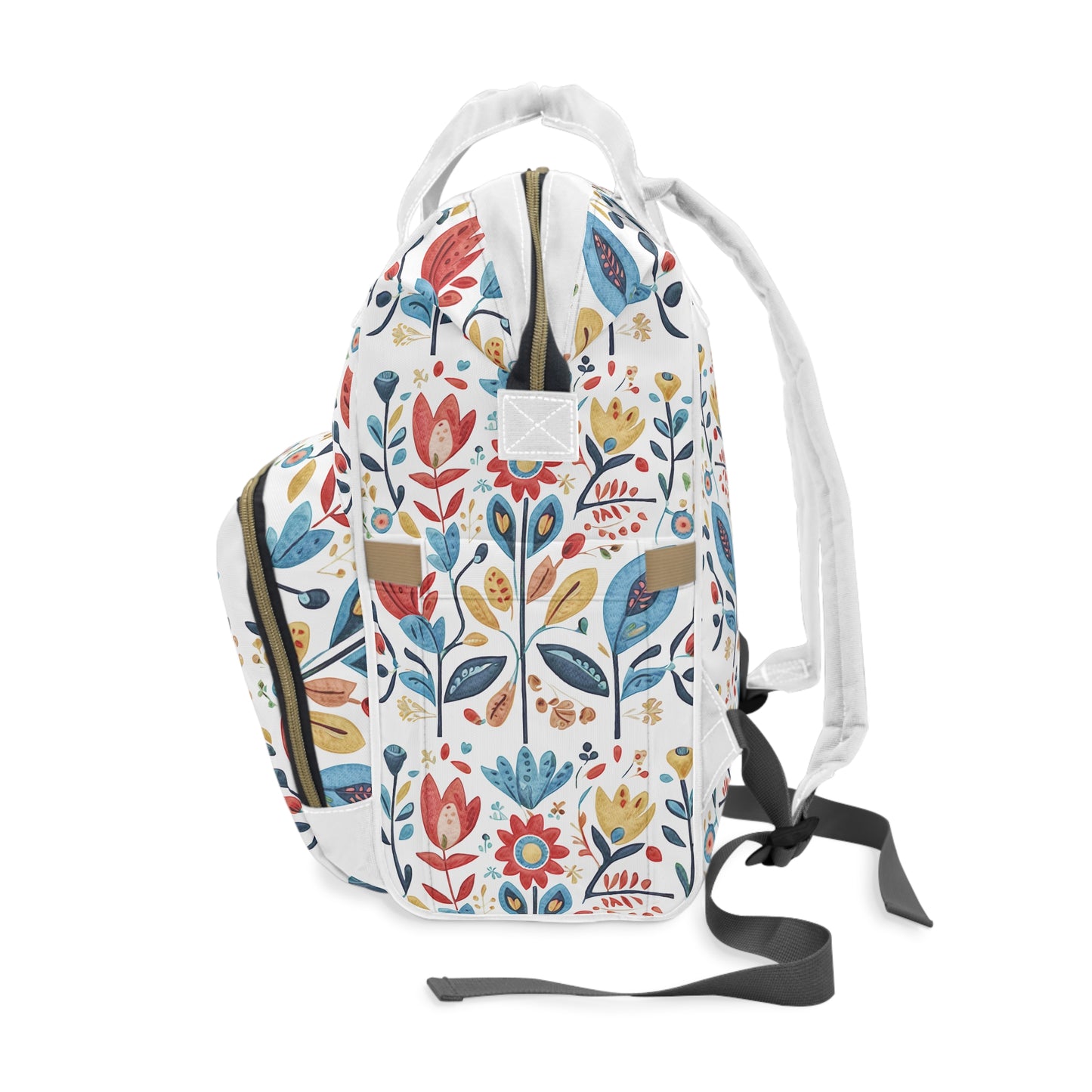 Bright and Colourful Folk Art Flowers, Multifunctional Diaper Backpack