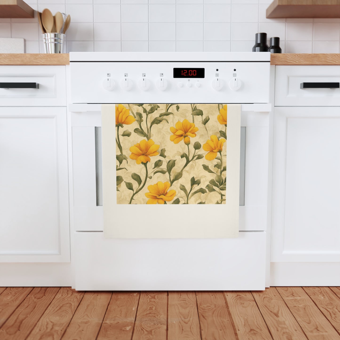 Gold Flowers Cotton Tea Towel