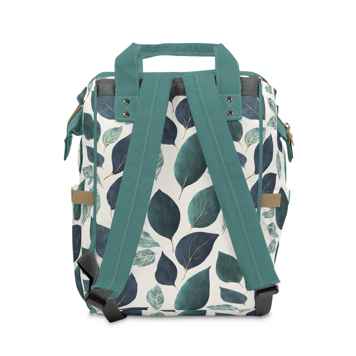 Blue and Green Leaves Multifunctional Diaper Backpack