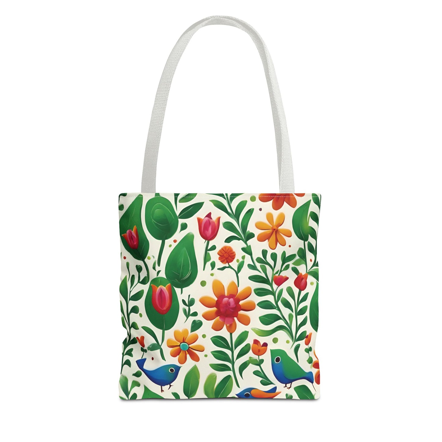 Bright Garden Birds, Leaves and Flowers Tote Bag (AOP)