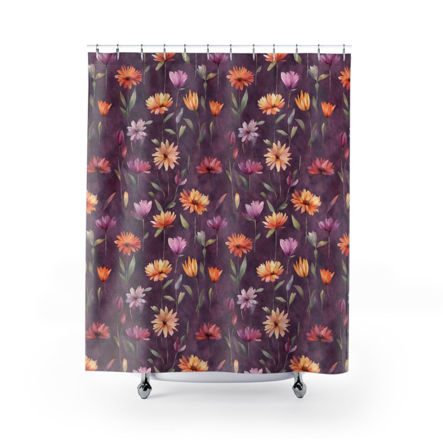 Wild Flowers on Plum Shower Curtains