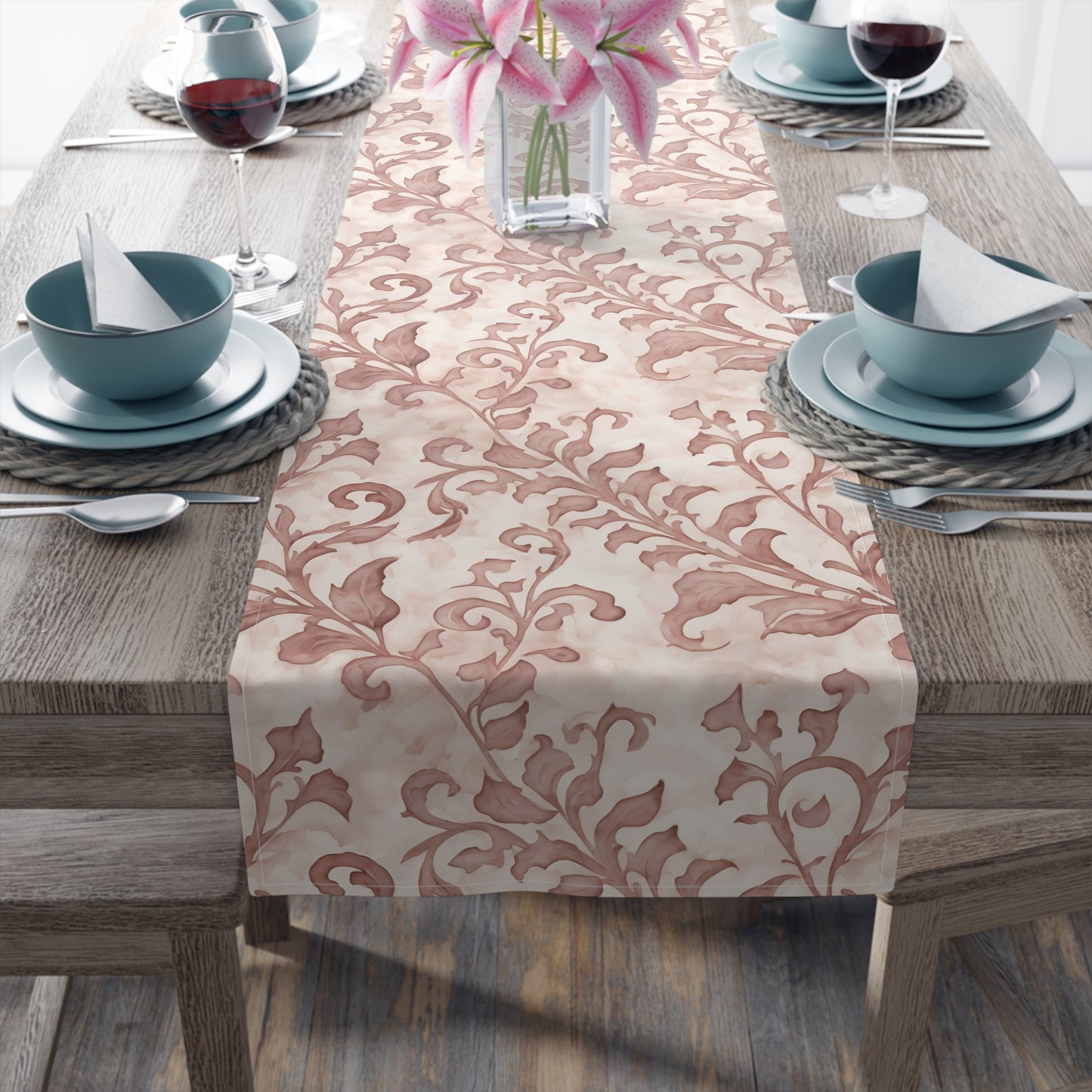 Climbing Pink Leaves, Table Runner (Cotton, Poly)