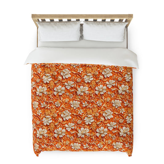 White Flowers on Apricot Duvet Cover