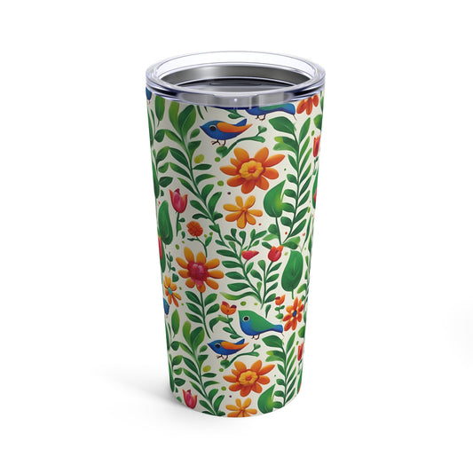 Bright Garden Birds, Leaves and Flowers Tumbler 20oz