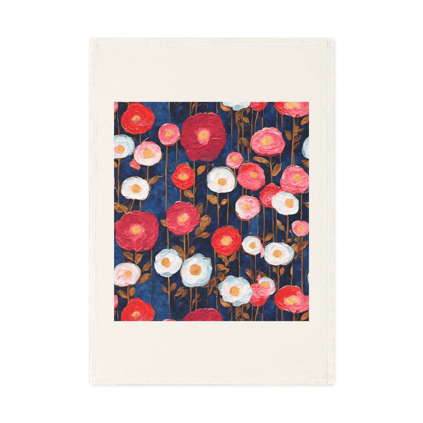 Poppy Splotches on Indigo Cotton Tea Towel