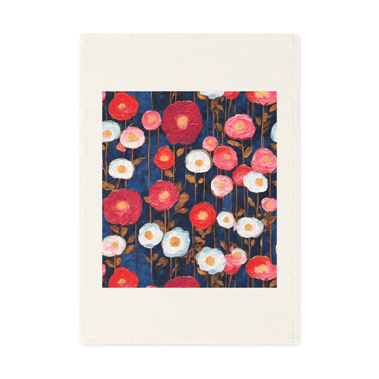 Poppy Splotches on Indigo Cotton Tea Towel