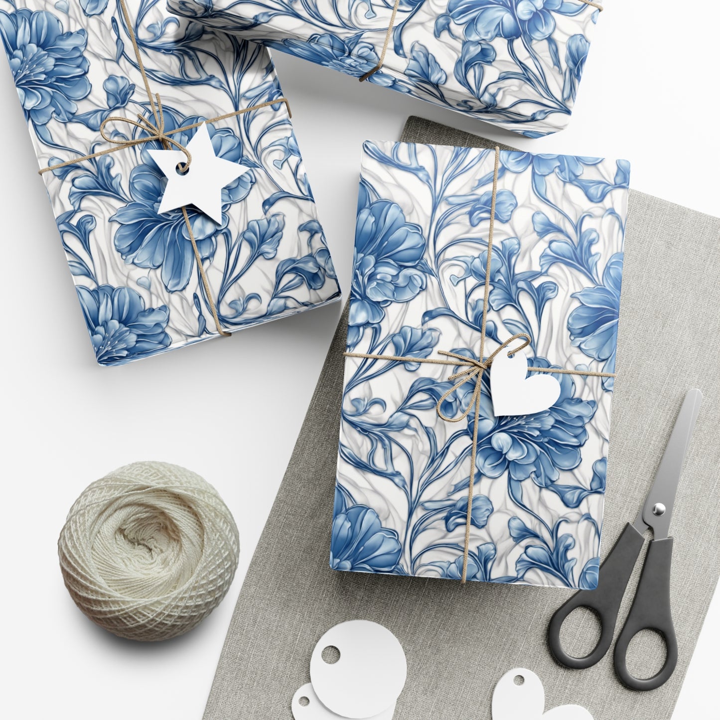 Blue & White Flowers Gift Wrap Papers