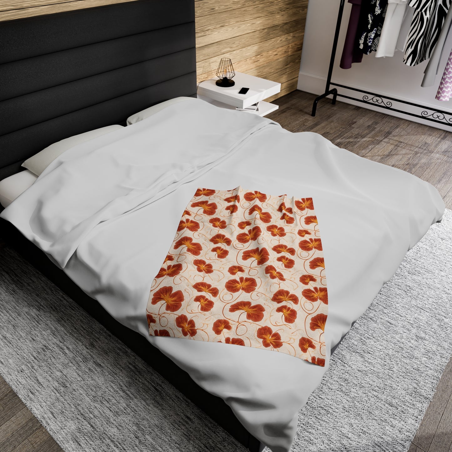 Orange Nasturtium Petals Velveteen Plush Blanket