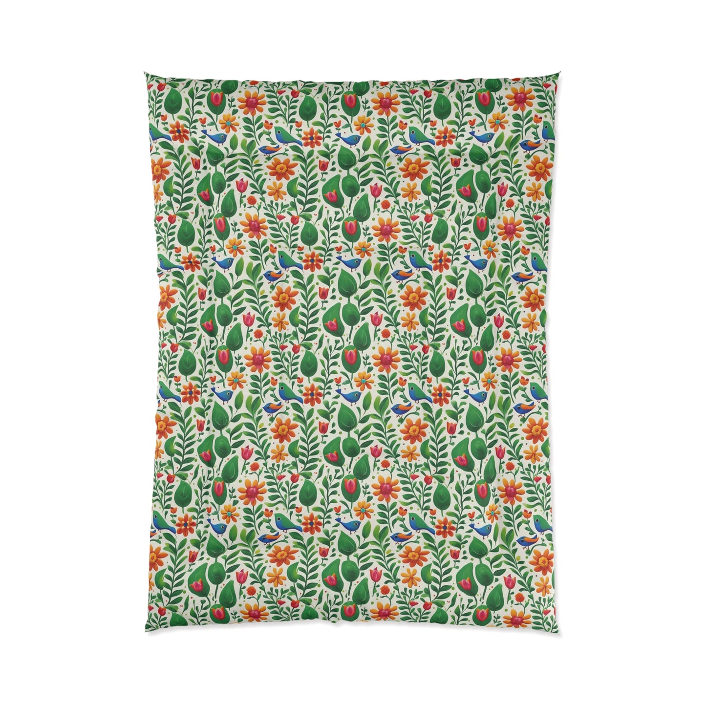 Bright Garden Birds, Leaves and Flowers Comforter