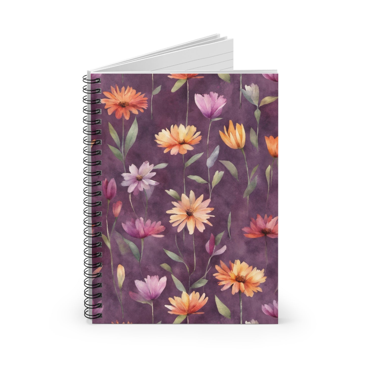 Wild Flowers on Plum Spiral Notebook - Ruled Line